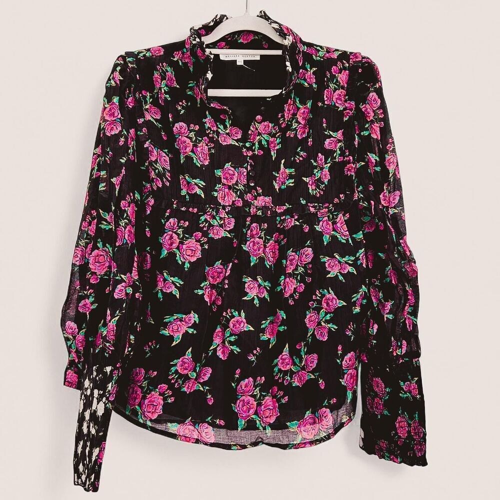 Melissa Nepton micro floral pink rose peasant Aubrey feminine Cottagecore top L